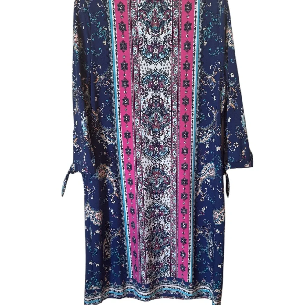 ❤️GORGEOUS SPRING/SUMMER Chico's Blue/Pink Print  Dress  MEDIUM 8/10   #CL - Picture 6 of 9